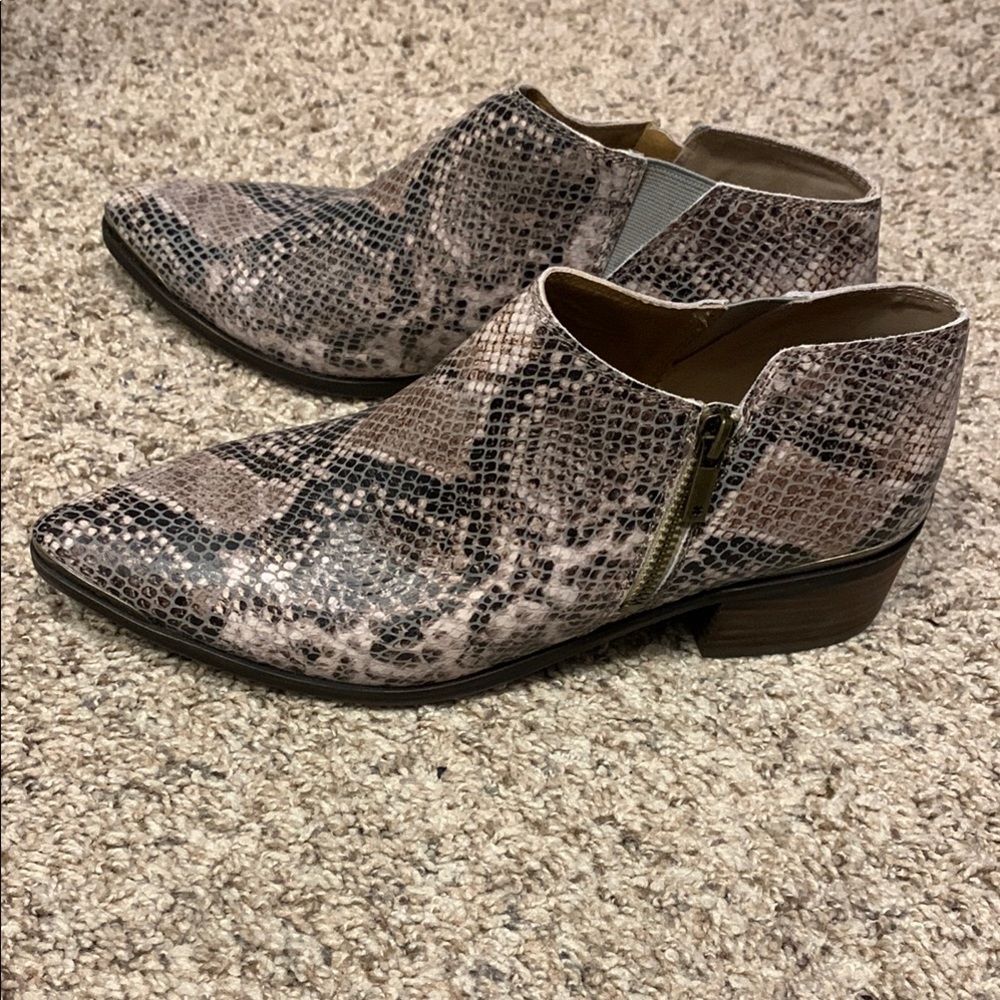 Brown Ankle Boots with Snakeskin Texture